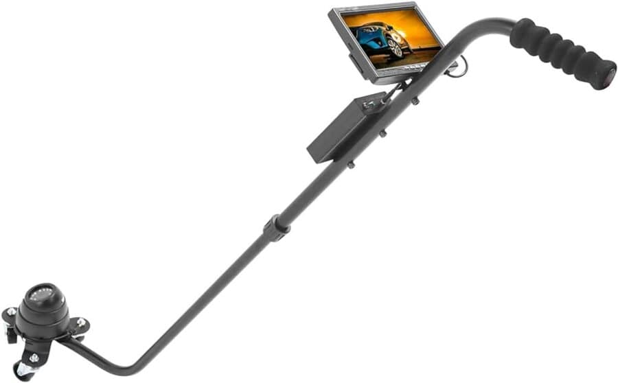 Under-vehicle inspection camera with monitor and wheeled camera head